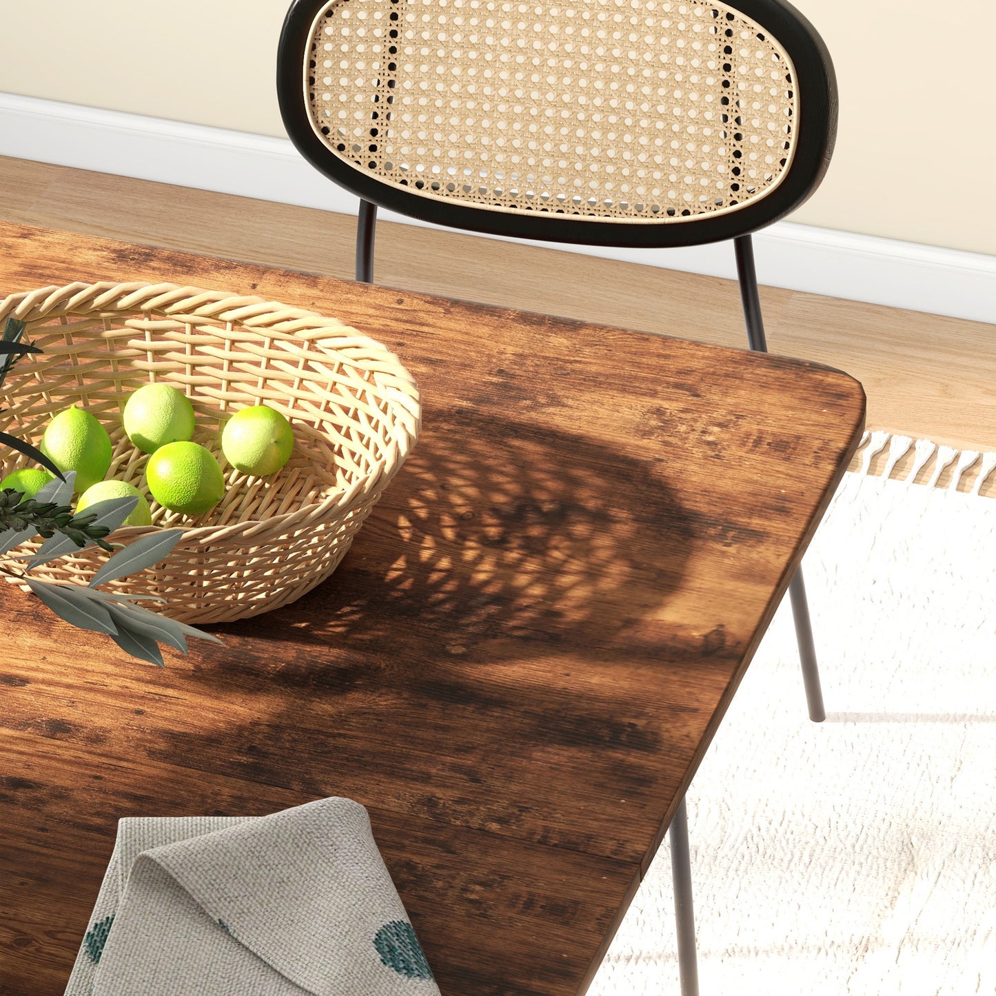 Nilanana Wooden Rustic Brown And Black Drop Leaf Dining Table Seating 6