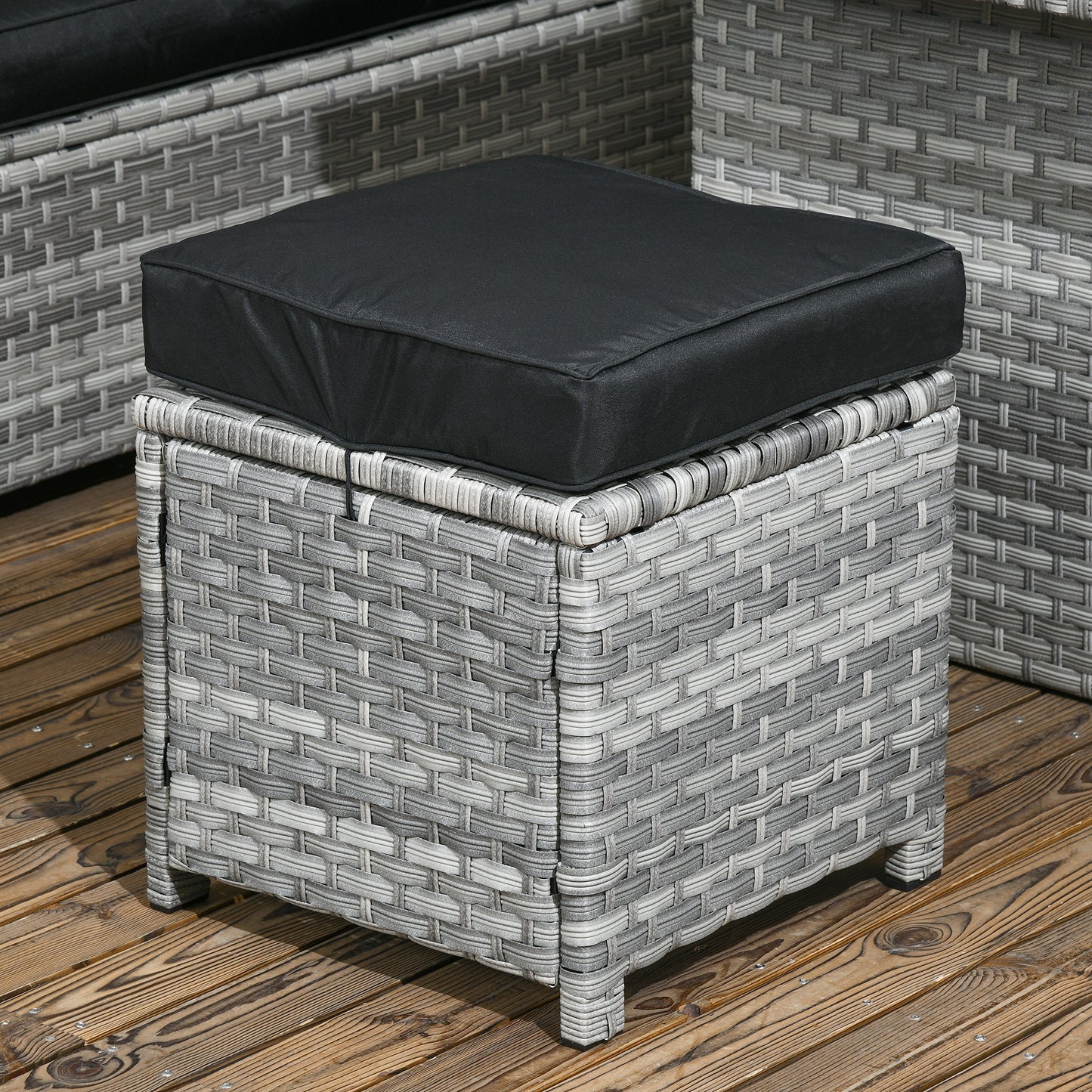 Sakale Grey Rattan 9 Seater Garden Furniture Set With Corner Sofa Footstools And Glass Table
