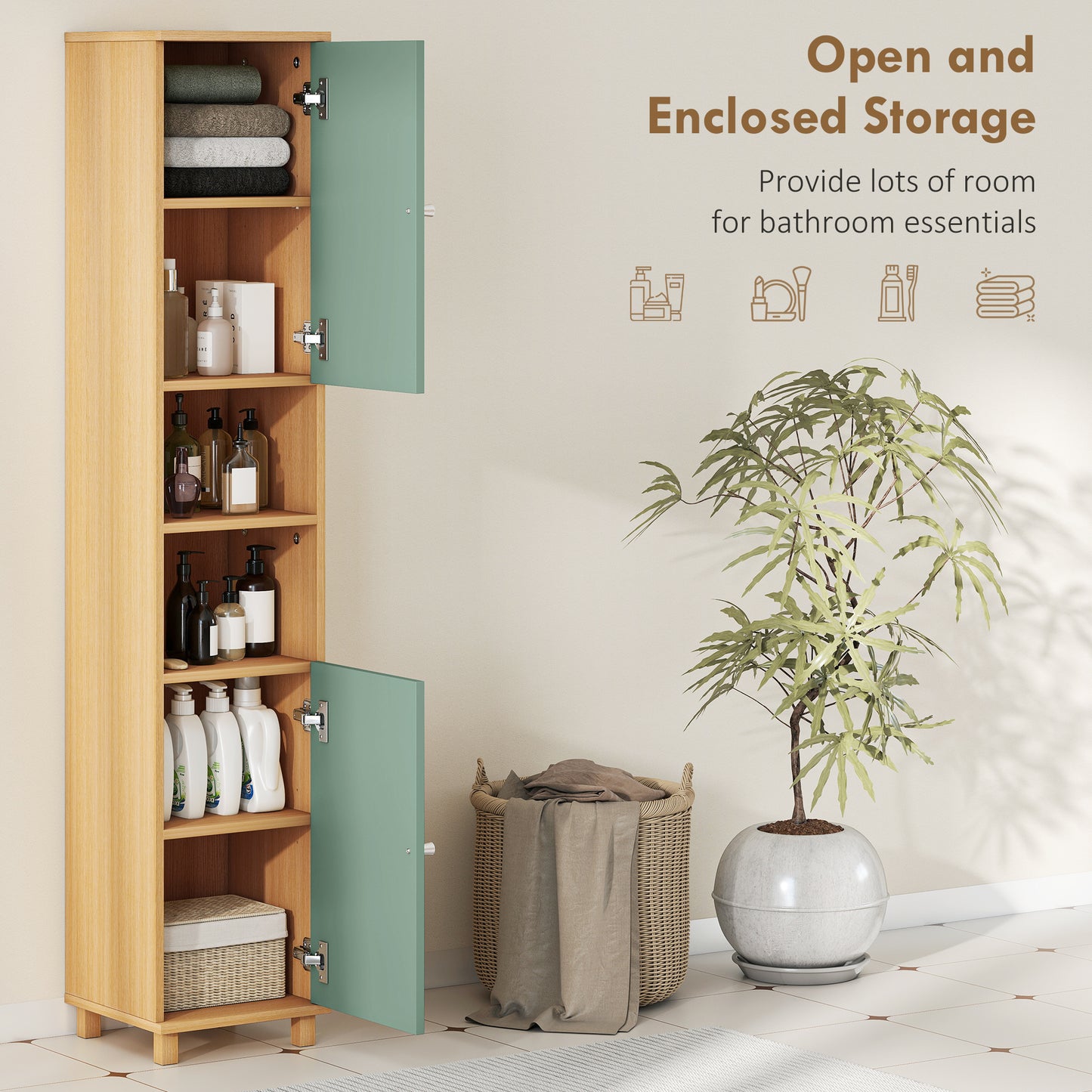 Vemale Bathroom Storage Cabinet With Adjustable And OFauxn Shelving Green