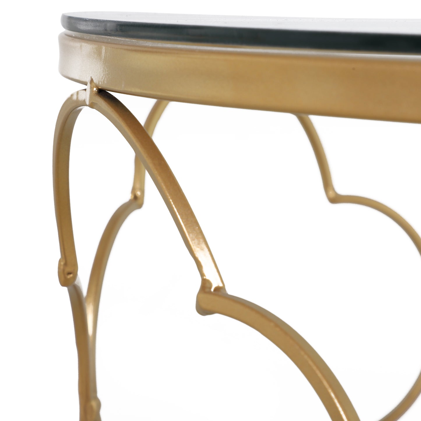 Takkita Metal And Glass Gold Tone Set Of 2 Nesting Side Tables With Tempered Glass Tops