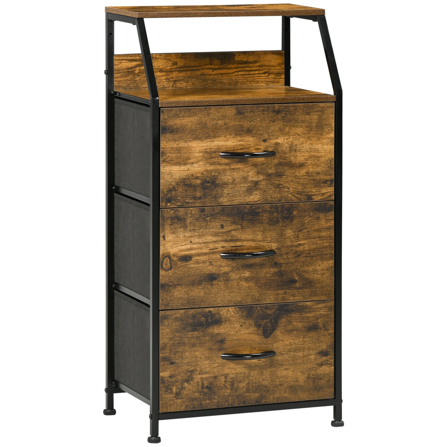Elsuve Metal And Fabric Rustic Brown 3 Drawer Storage Chest With Display Shelf