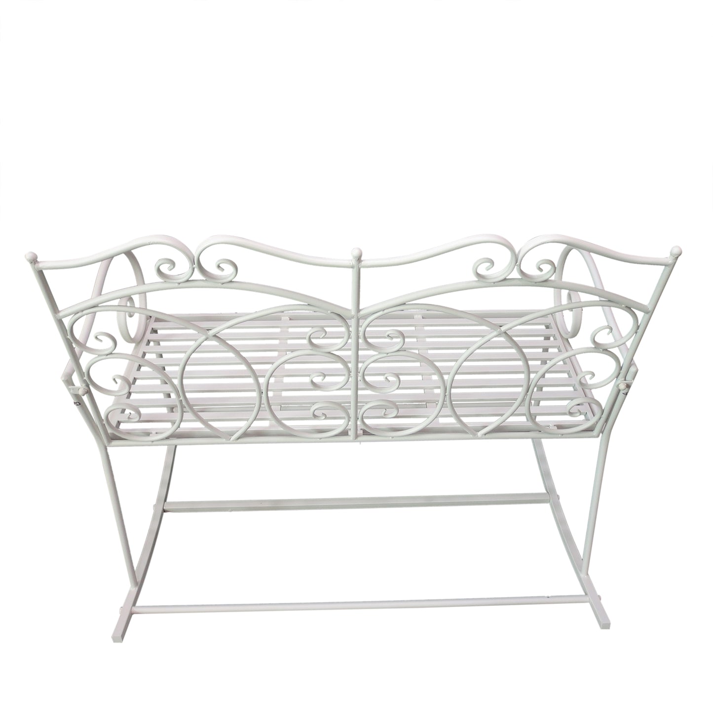 Yomino Steel White 2 Seater Outdoor Rocking Garden Bench With Decorative Backrest