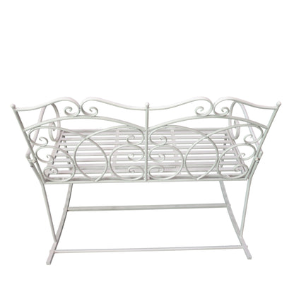 Yomino Steel White 2 Seater Outdoor Rocking Garden Bench With Decorative Backrest