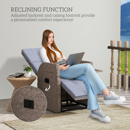 Namama Faux Rattan Brown And Grey Reclining Garden Armchair With Footrest