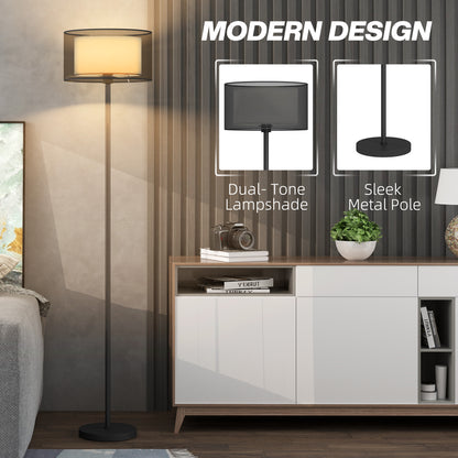 Mira Metal And Fabric Black Minimalist Floor Lamp With Double Layer Shade And Foot Switch