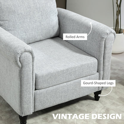 Rine Light Grey Vintage Mid Century Accent Chair With Rolled Arms And Wooden Legs