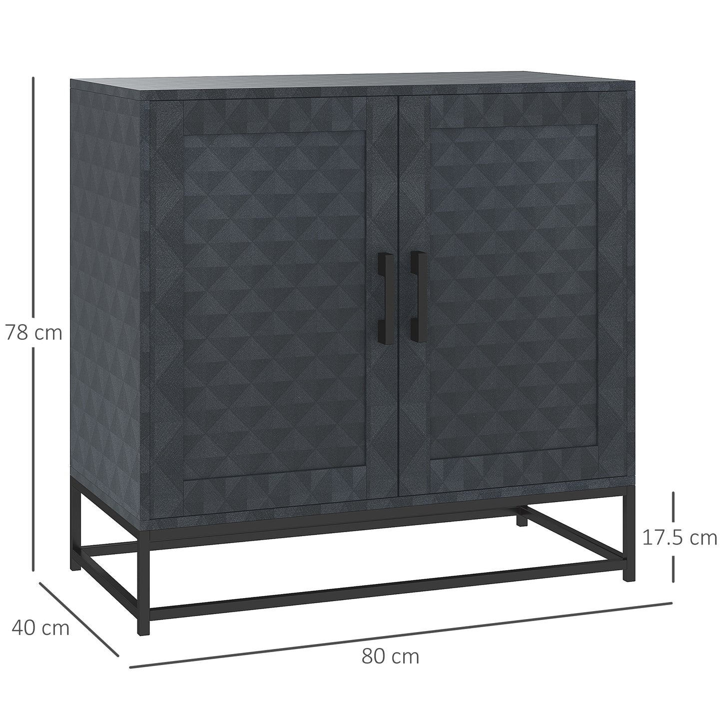 Nelima Black Freestanding Retro Sideboard With Double Doors Geometric Pattern