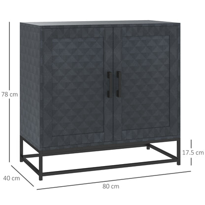 Nelima Black Freestanding Retro Sideboard With Double Doors Geometric Pattern