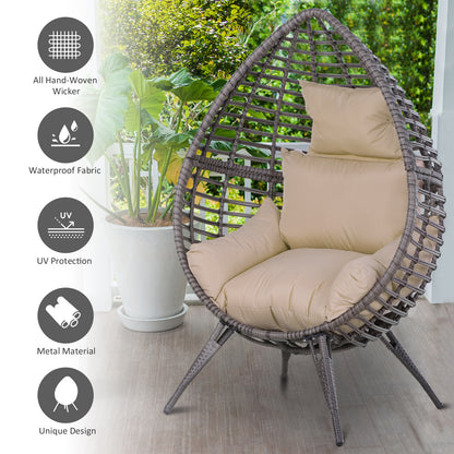 Elpale Grey Rattan Teardrop Egg Chair With Cream Cushion