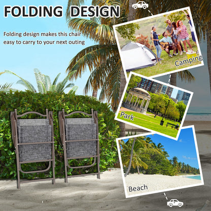 Hael Set Of 2 Metal Grey Folding Garden Chairs With Fabric Mesh Seats