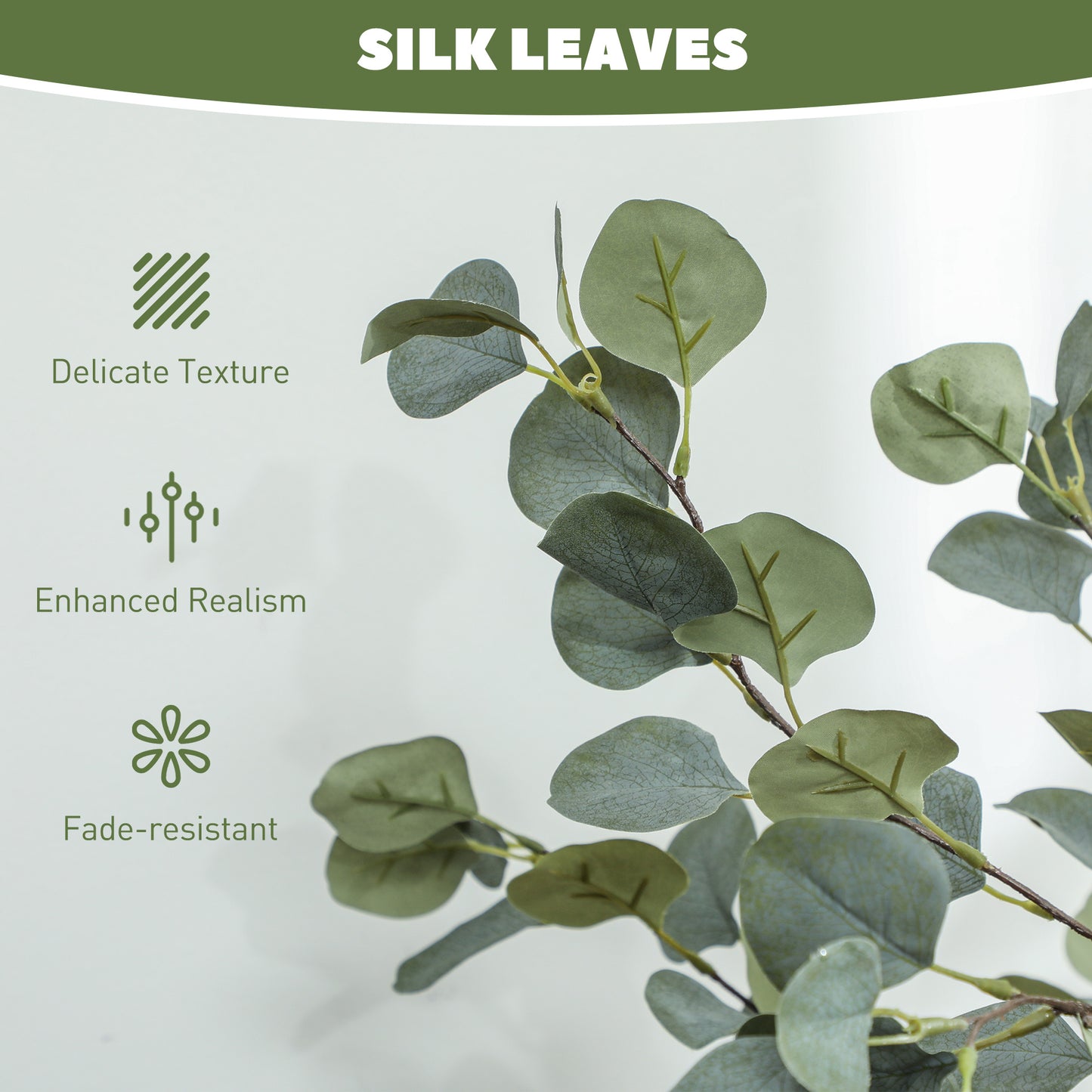 Sulu Set Of 2 Artificial Eucalyptus Style Trees With Silver Dollar Leaf Detail In Pots