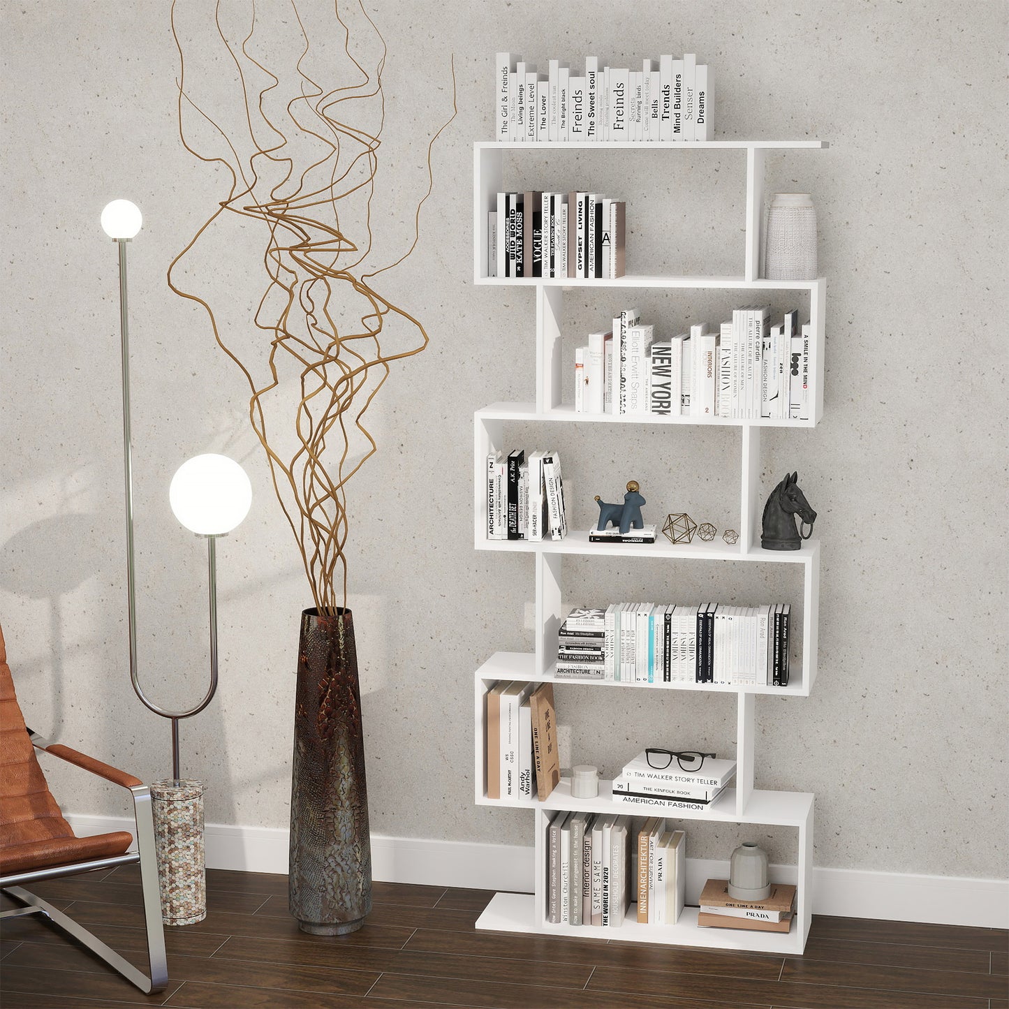 Dotozi Wood White 6 Tier S ShaFauxd Display Bookcase