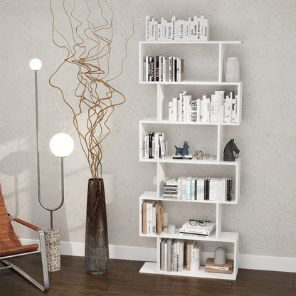 Dotozi Wood White 6 Tier S ShaFauxd Display Bookcase