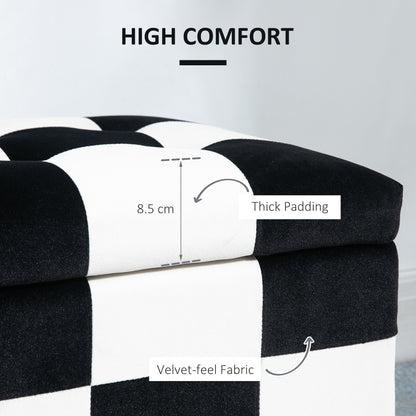 Tava Velvet Black and White Storage Bench With Wooden Legs For Bedroom