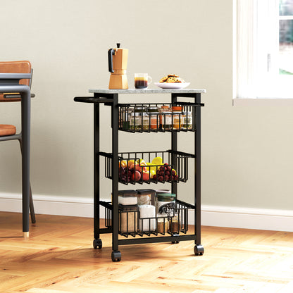 Firo Metal Grey And Black 3 Basket Mobile Kitchen Trolley With Locking Wheels