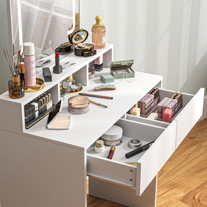 Linora Roso White Dressing Table With LED Mirror And Built In Storage