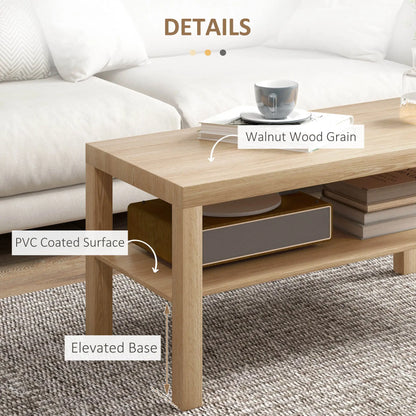 Wooden 90cm Natural Finish Rectangular Coffee Table with Bottom Shelf