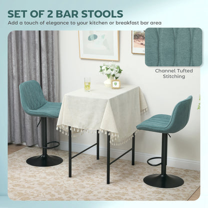 Loelne Fabric Blue Linen Look Bar Stools Set Of 2