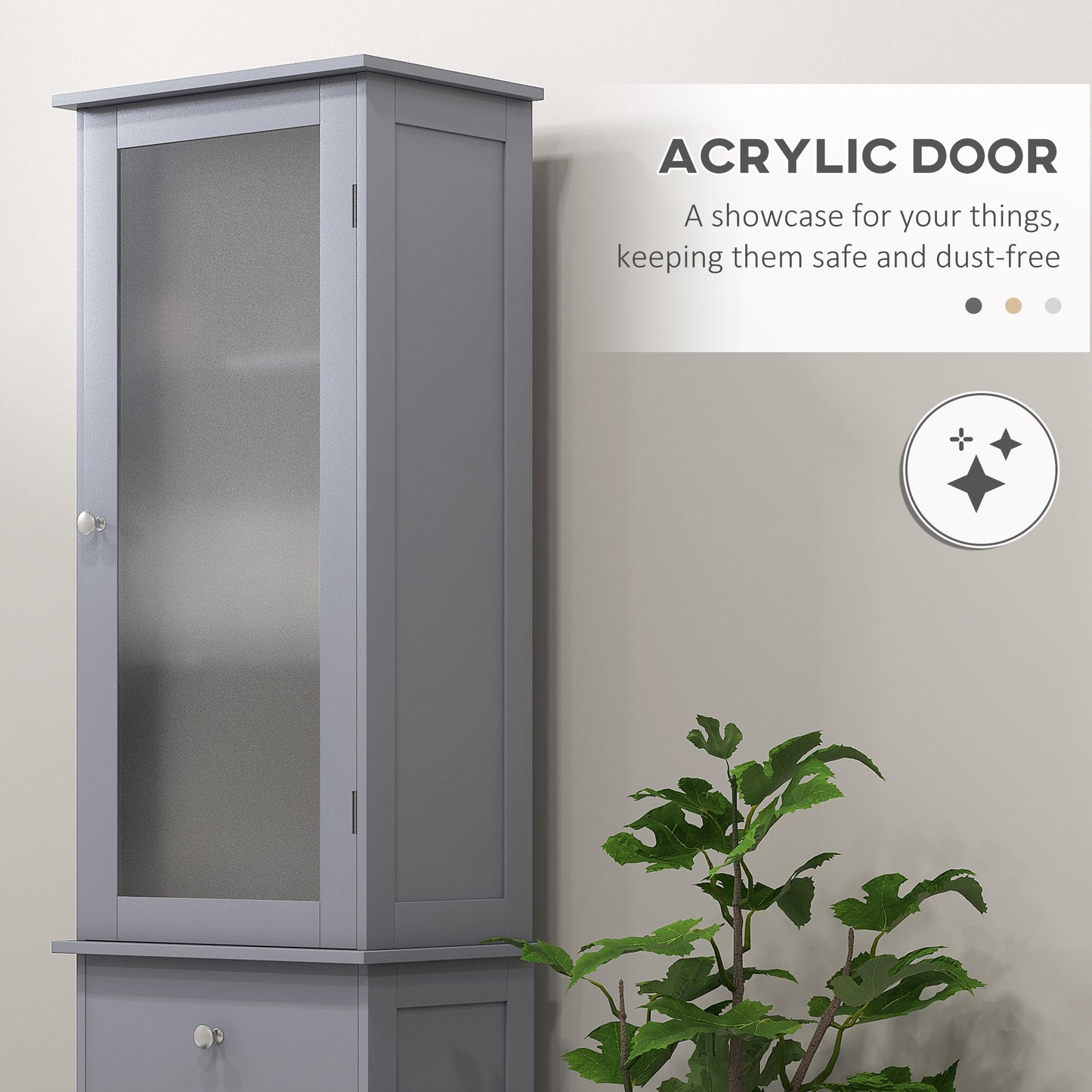 Zira Tall Slim Grey Bathroom Storage Cabinet With Shelves Drawer And Door