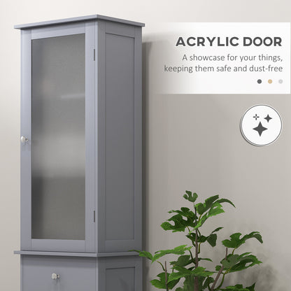 Zira Tall Slim Grey Bathroom Storage Cabinet With Shelves Drawer And Door
