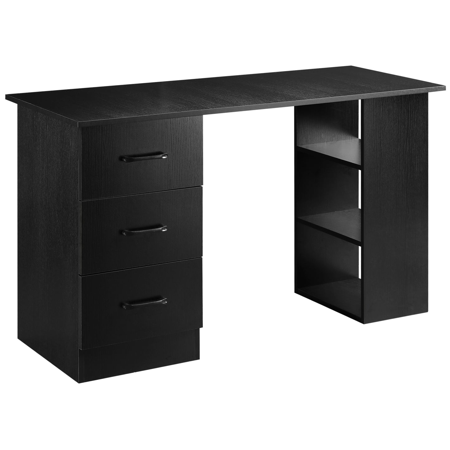 Fasasa 120cm Black Home Office Desk With 3 Shelves And 3 Drawers