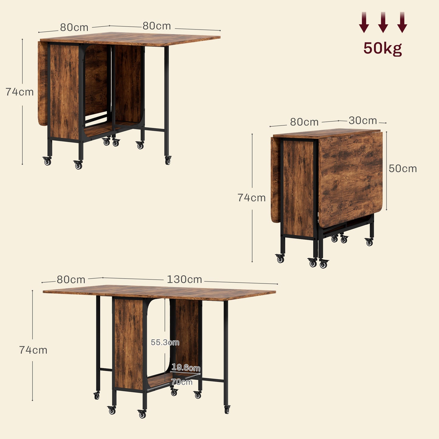 Nilanana Wooden Rustic Brown And Black Drop Leaf Dining Table Seating 6