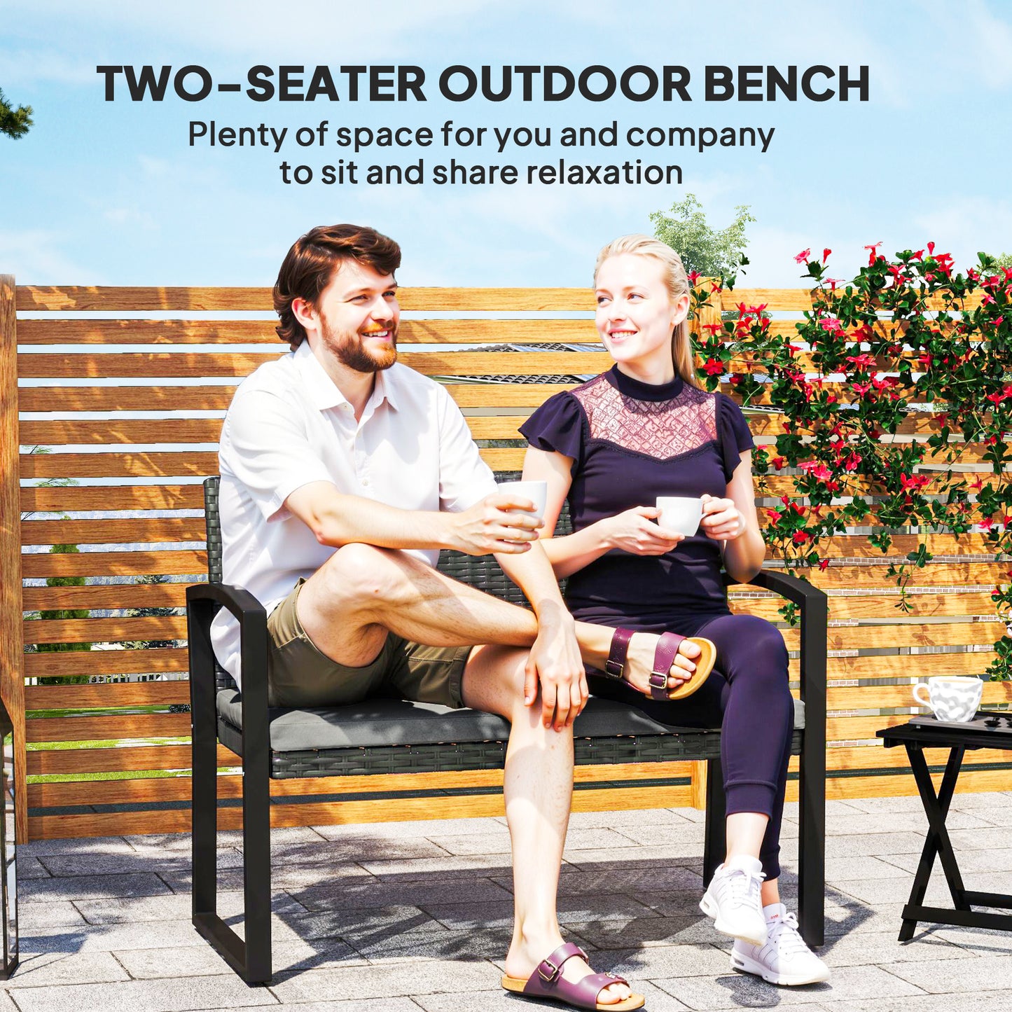 Haloka Rattan Light Grey 2 Seater Outdoor Garden Bench