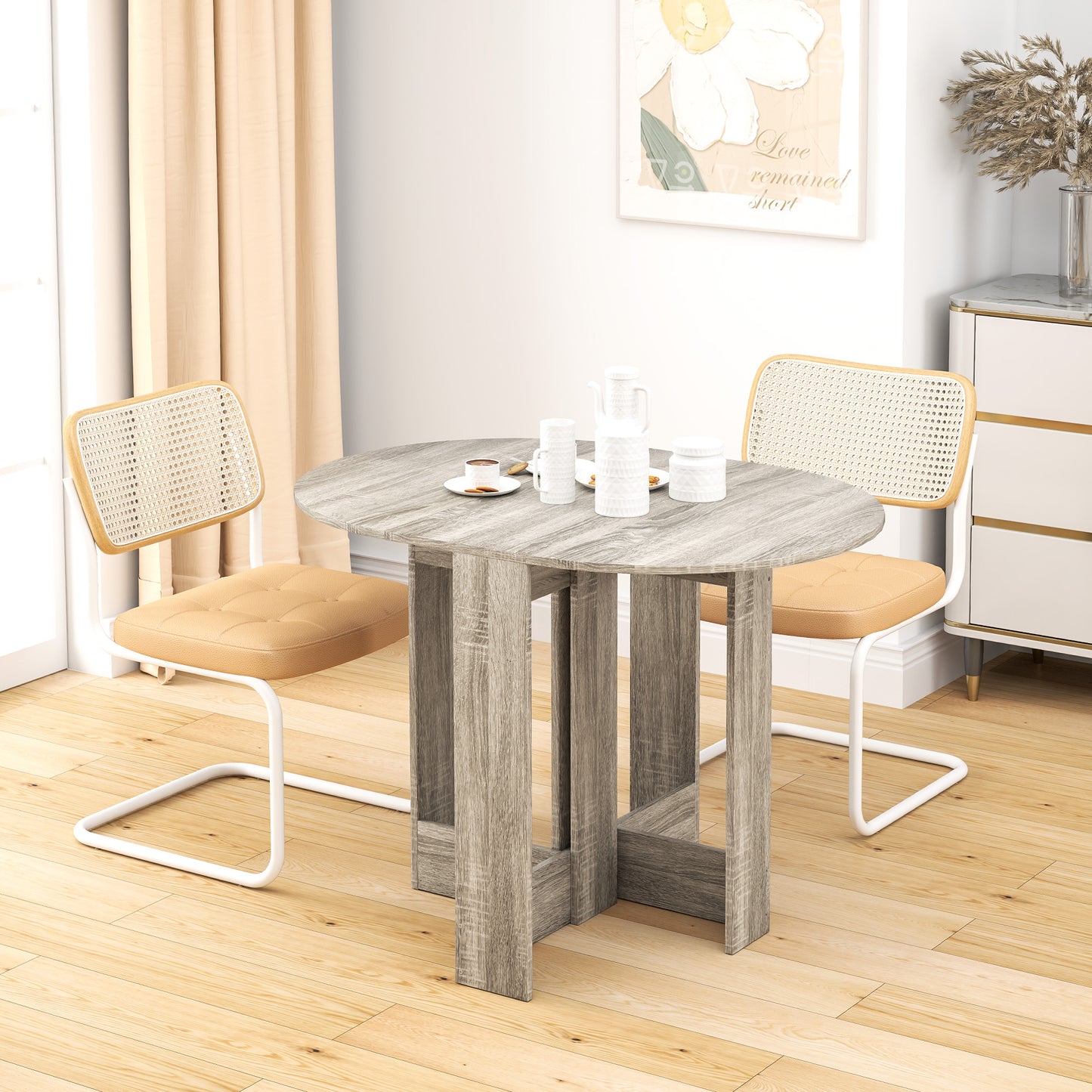 Tase Wooden Grey Folding Drop Leaf Dining Table For Compact Spaces
