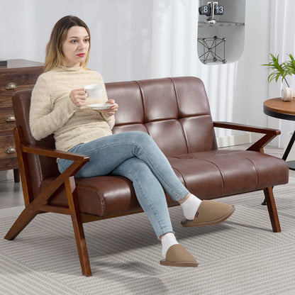 Kara Faux Leather Brown Compact 2 Seater Sofa With Tufted Back