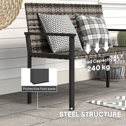 Batare Rattan Grey 2 Seater Garden Bench With Armrests