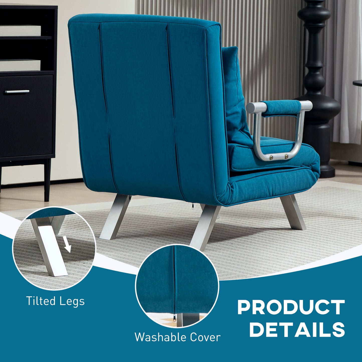 Neyo Faux Suede Blue 4 In One Convertible Chair Bed