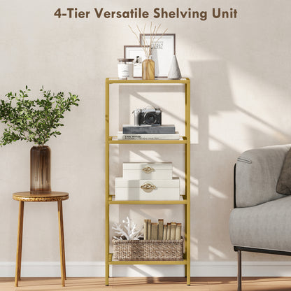 Nopazi Tofi Metal And Glass Gold Tone 4 Tier Vertical Display Shelving Unit
