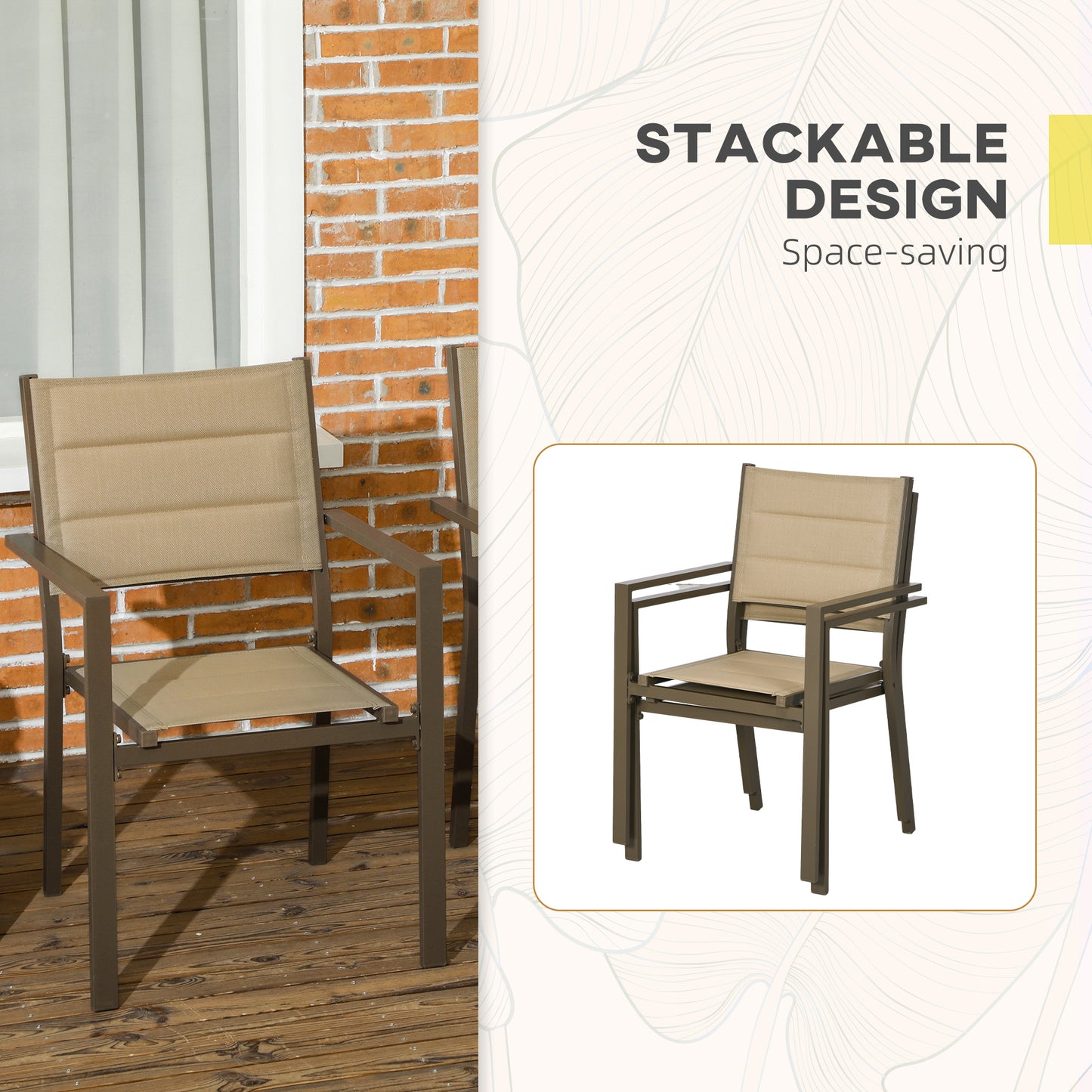 Batomi Set Of 2 Khaki Aluminium Stackable Outdoor Garden Chairs