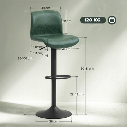 Kekero Set Of 2 Green Faux Leather Counter Bar Chairs With Back And Footrest