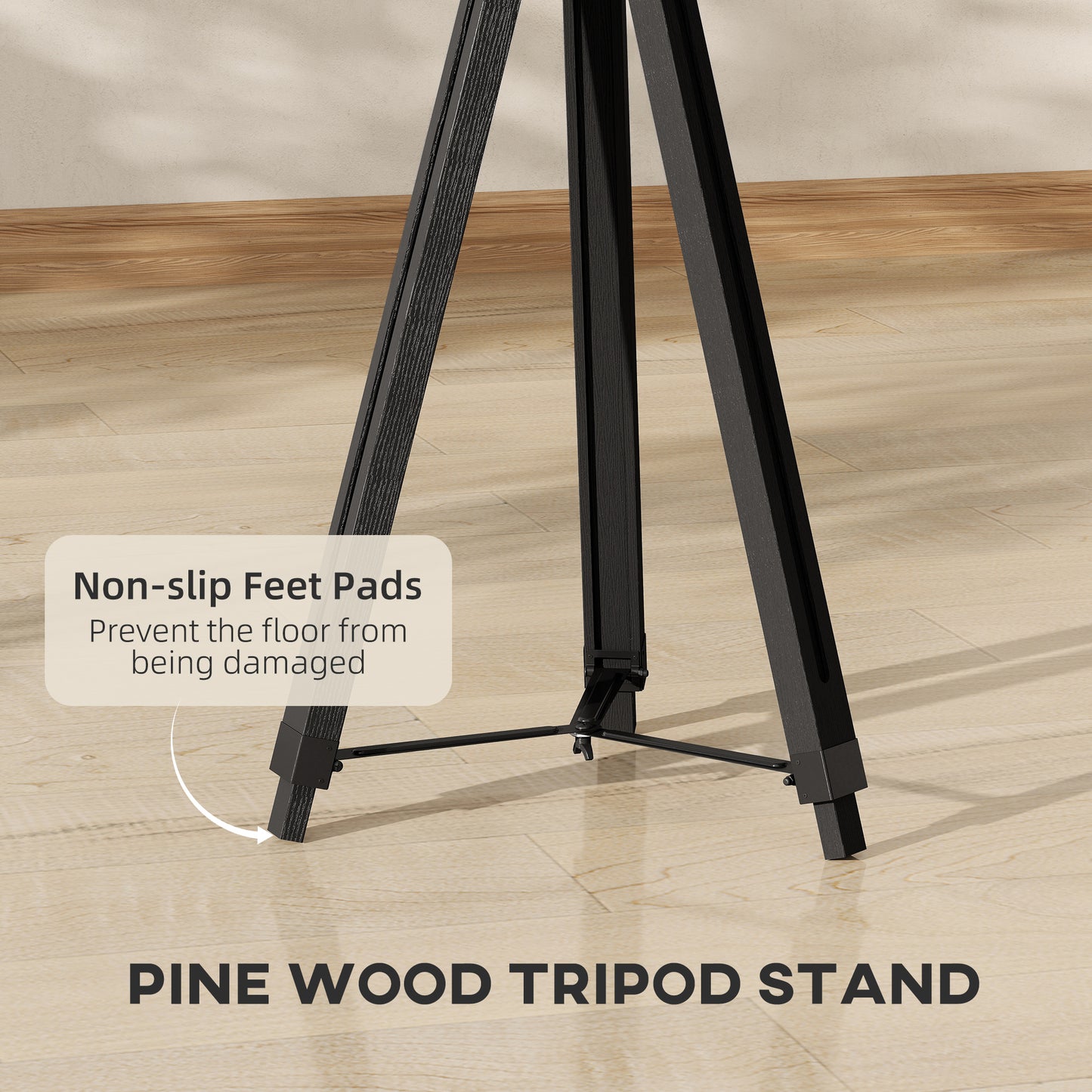 Suta Wood And Metal Black Tripod Searchlight Floor Lamp Adjustable Head