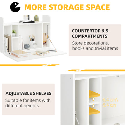 Pata Sovi Wood White Wall Mounted Drop Leaf Laptop Desk With Storage Compartments 77 x 20 x 51 cm