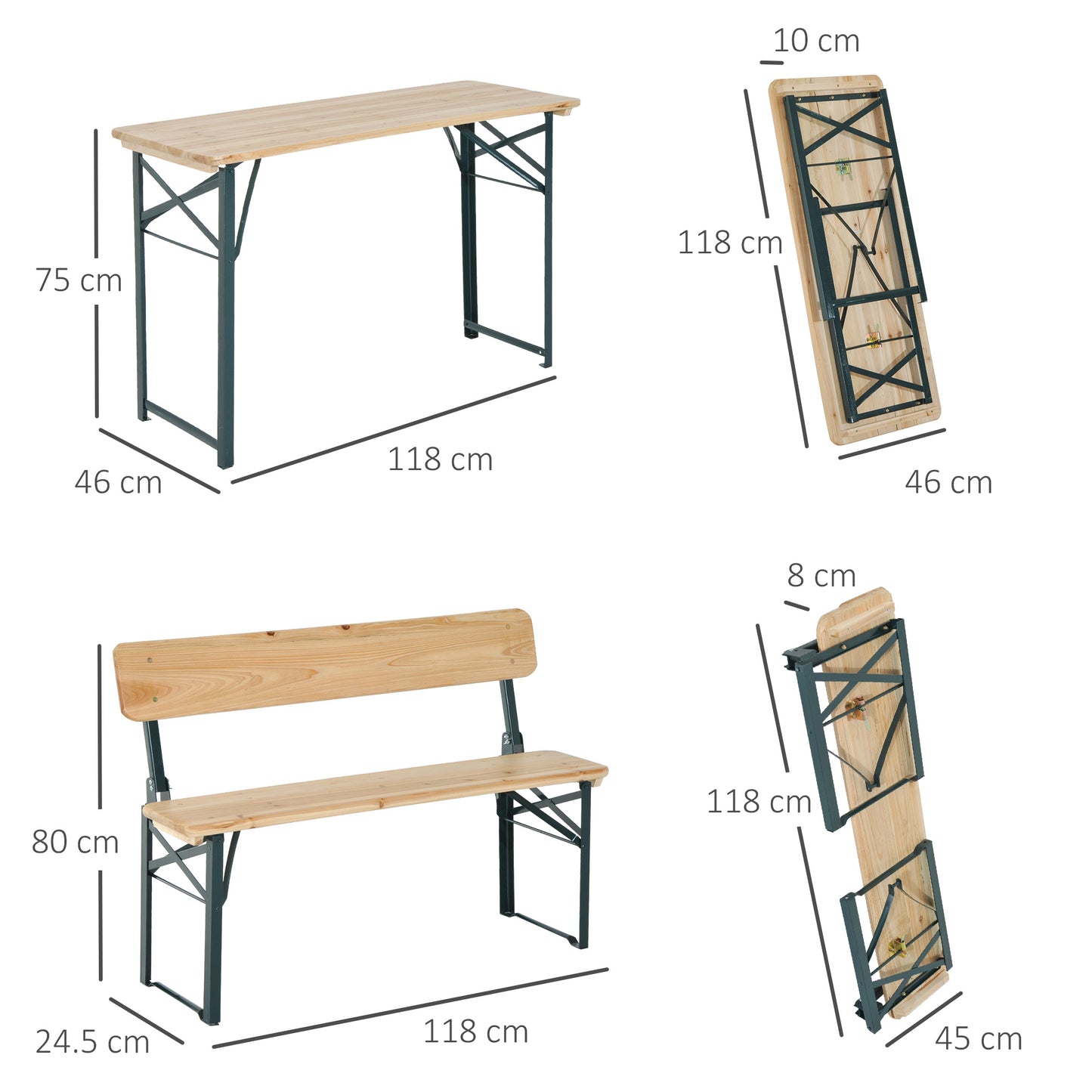 Mamoni Wood Natural Portable Folding Picnic Table With 2 Benches