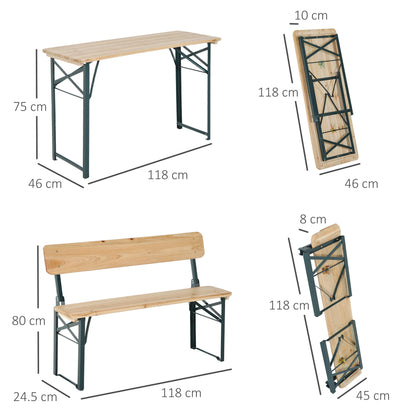 Mamoni Wood Natural Portable Folding Picnic Table With 2 Benches