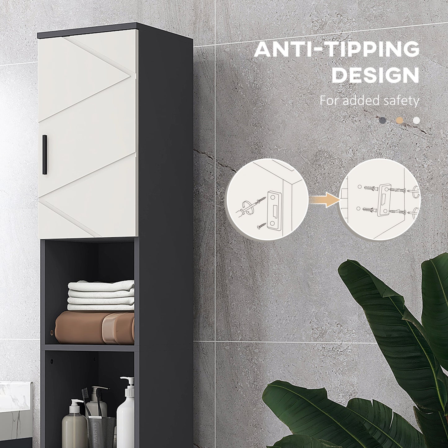 Nomalo Tall Minimalist Bathroom Storage Cabinet With Line Embossed Front And Adjustable Shelves Grey