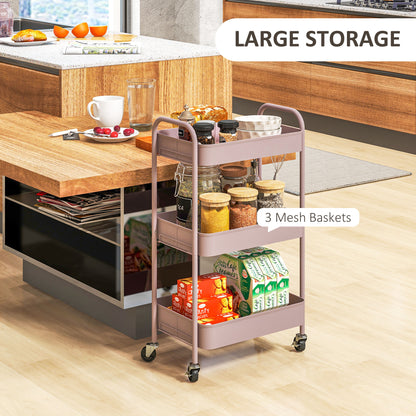 Razira Metal Pink 3 Tier Steel Storage Trolley