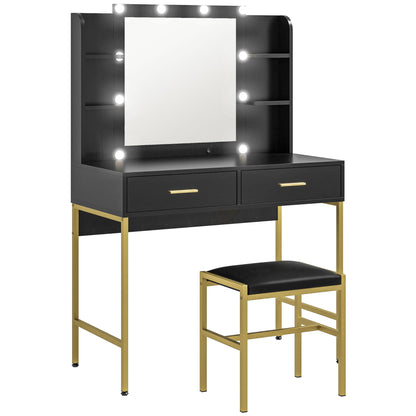 Taso Kana Black Dressing Table And Stool Set With Integrated Storage
