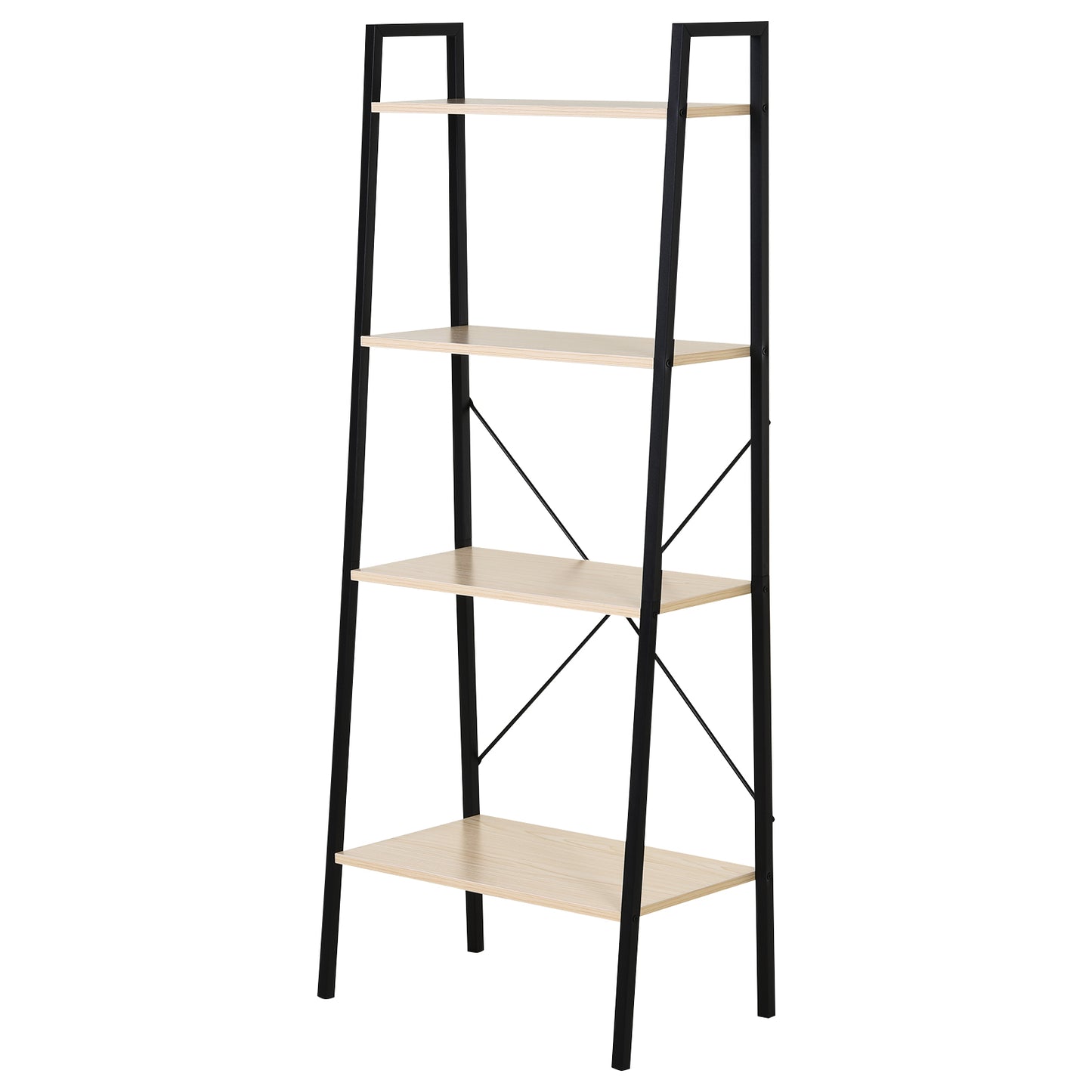 Karafi Lura Wood And Metal Oak And Black 4 Tier Ladder Style Bookshelf
