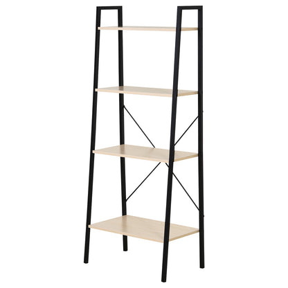 Karafi Lura Wood And Metal Oak And Black 4 Tier Ladder Style Bookshelf