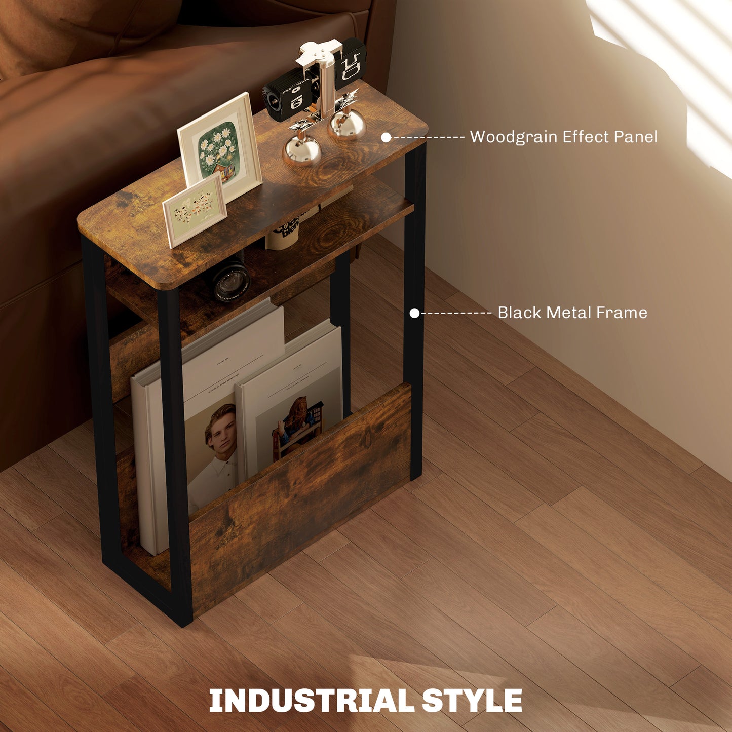 Novizi Metal And Wooden Black And Brown Industrial Style Side Table
