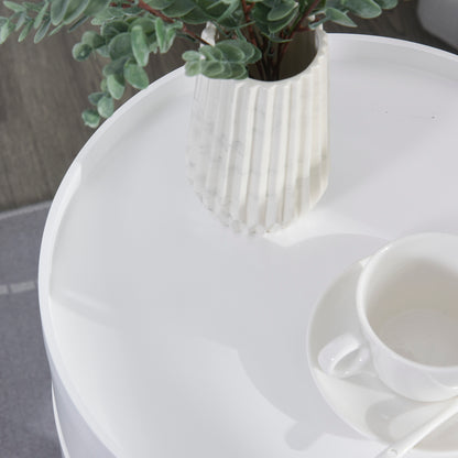 Lalo Set Of 2 Wooden White Round 3 Tier Bedside Tables With Hidden Storage and Tray Tops