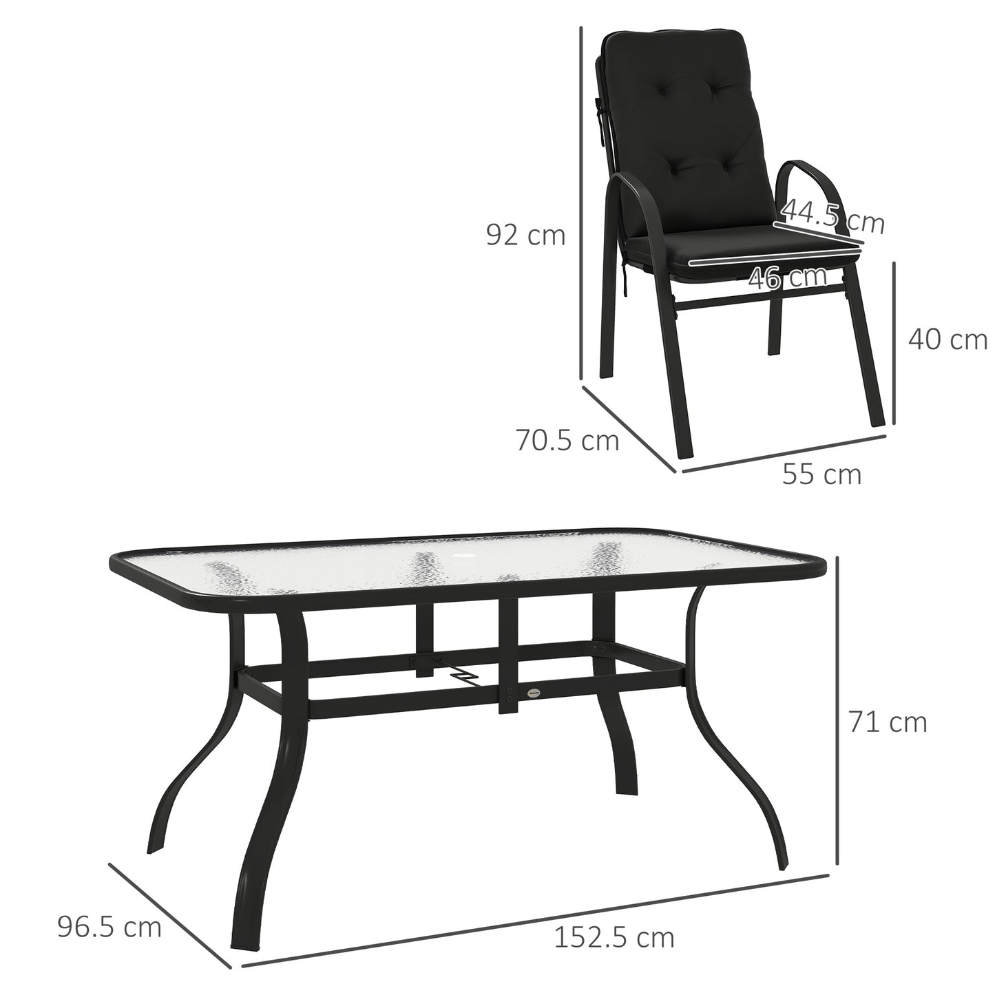 Sahale 6 Seater Black Garden Dining Set with Padded Tufted Cushions