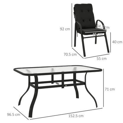 Sahale 6 Seater Black Garden Dining Set with Padded Tufted Cushions