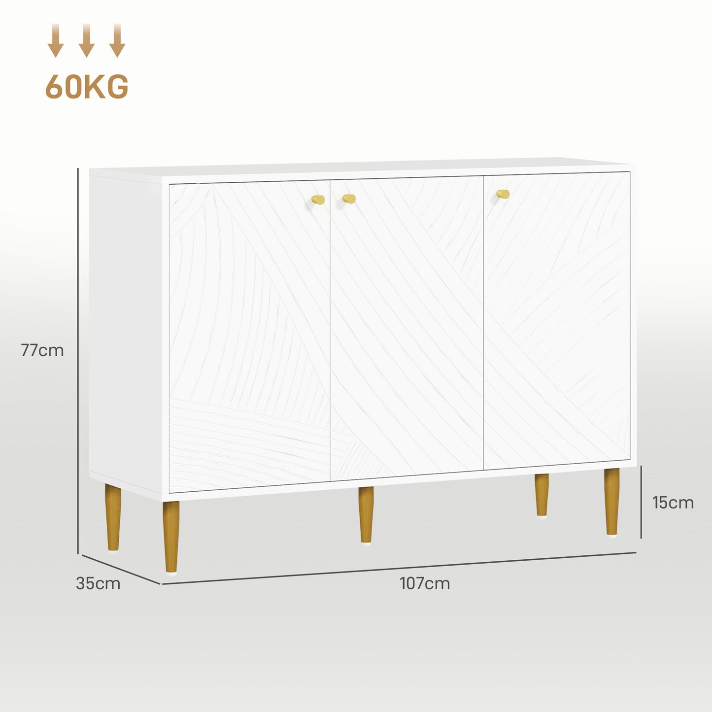 Rasuno Ledi White And Gold Tone 2 Cupboard with Scandi Line Pattern