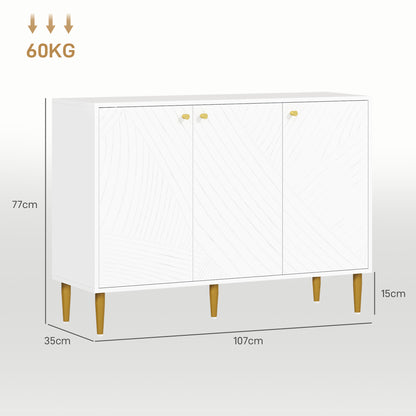 Rasuno Ledi White And Gold Tone 2 Cupboard with Scandi Line Pattern