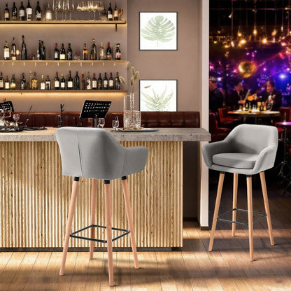 Nonozzi Fabric Grey Upholstered Bar Chairs Set Of 2 With Solid Wood Legs And Metal Frame